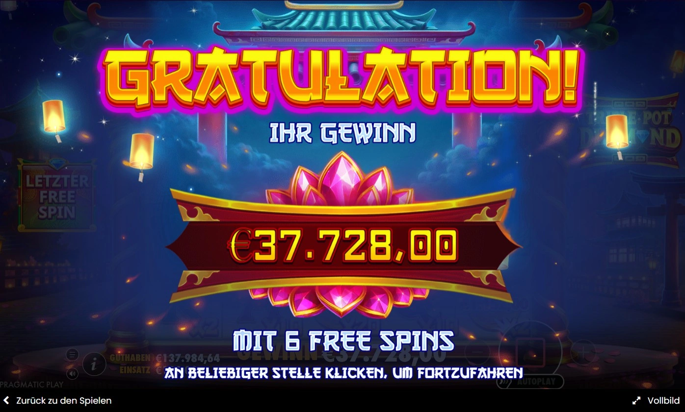 Triple Pot Diamond Freispiel-Ergebnis – Zusammenfassung der Gesamtgewinne nach Abschluss der Bonusrunde